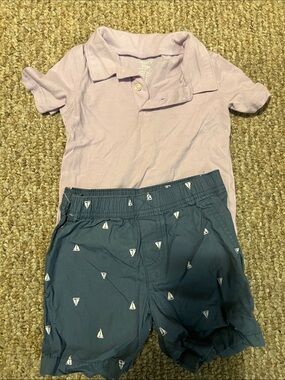 Carter's Light Purple Polo and Navy Sailboat Shorts Set